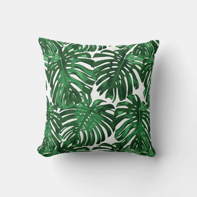 Tropical Beach Green Palm Jungle Blätter Kissen (Vorderseite)
