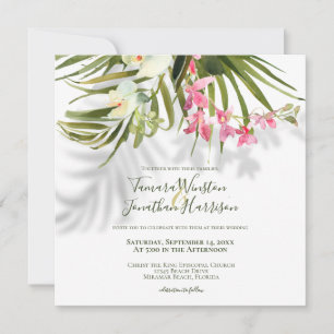 Tropical Beach Greenery Pink Blues Hochzeit Einladung