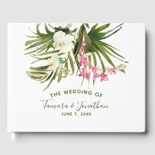 Tropical Beach Greenery Pink Floral Bridal  Gästebuch