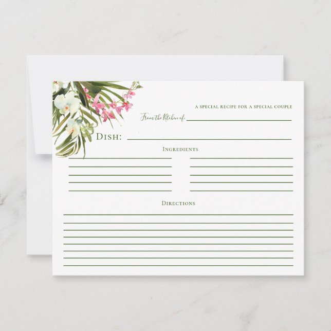 Tropical Beach Greenery Pink Floral Recipe Cards Dankeskarte (Vorderseite)