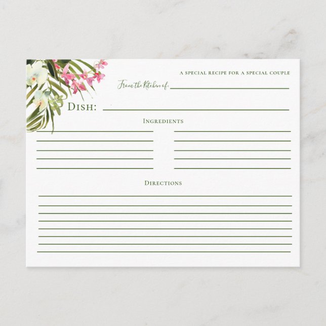 Tropical Beach Greenery Pink Floral Recipe Cards Postkarte (Vorderseite)