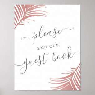 Tropical Beach Guest Book Table Sign Pink Palm Poster