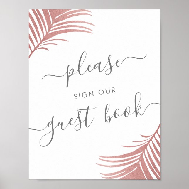 Tropical Beach Guest Book Table Sign Pink Palm Poster (Vorne)