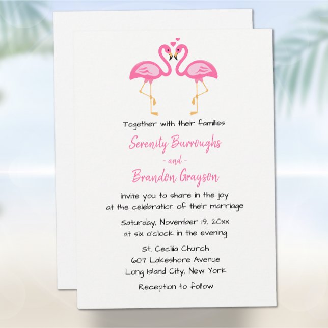 Tropical Beach Hawaiian Pink Flamingo Wedding Einladung (Von Creator hochgeladen)