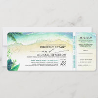 Tropical Beach Heart Shore Wedding Boarding Pass
