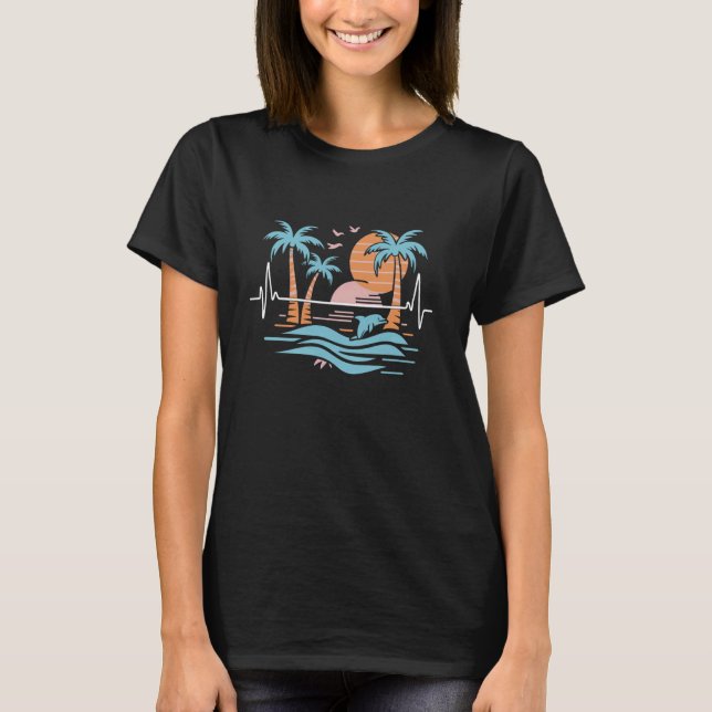 Tropical Beach Heartbeat - Beach Island Sunset T-Shirt (Vorderseite)
