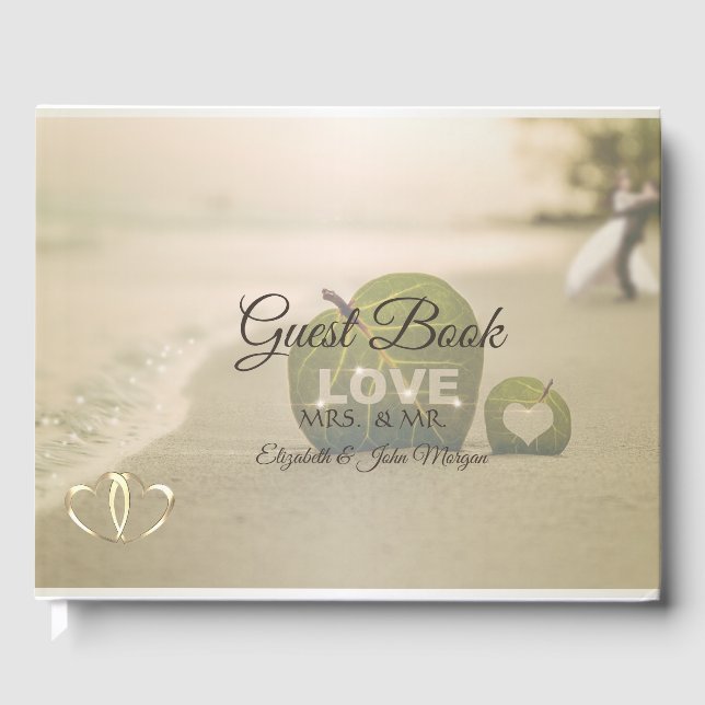 Tropical Beach Hearts, Couple Wedding Gästebuch (Vorderseite)