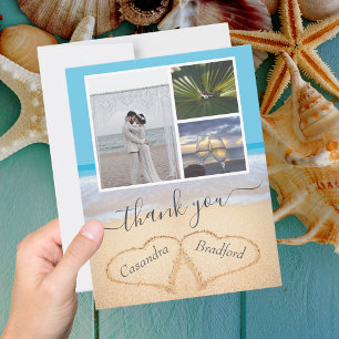 Tropical Beach Hearts in Sand Wedding Vielen Dank Dankeskarte