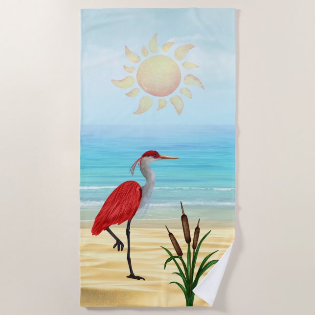 Tropical Beach Heron Beach Handtuch (Vorderseite)