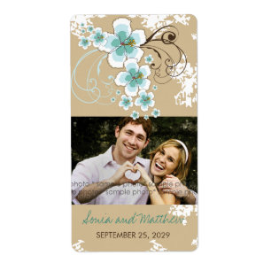 Tropical Beach Hibisken Blue Wedding Foto Labels