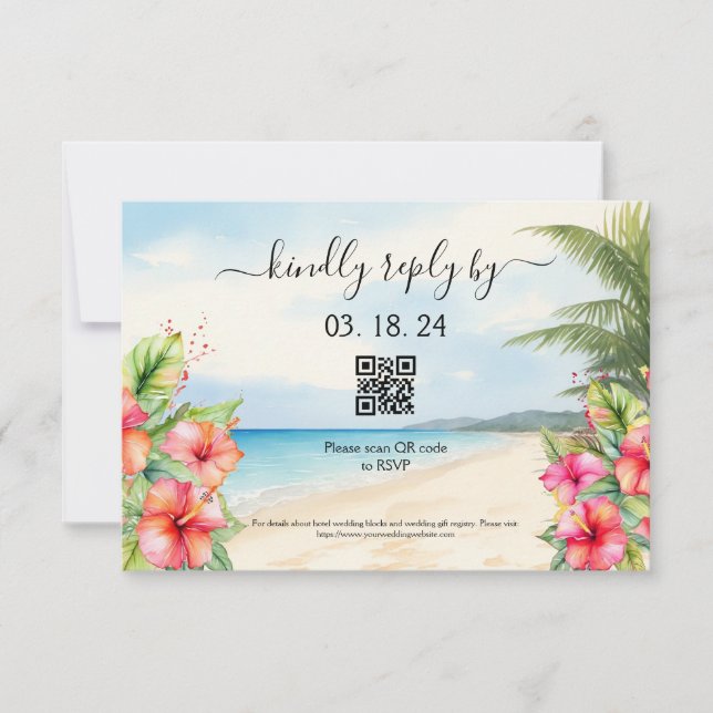 Tropical Beach Hibiskus RSVP Karte (Vorderseite)