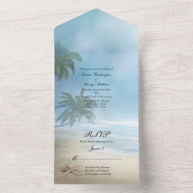 Tropical Beach Hochzeit  All In One Einladung (Innen Boden)