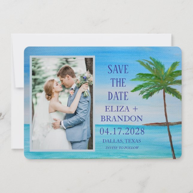 Tropical Beach Hochzeit in Urlaubsort Foto Save The Date (Vorderseite)