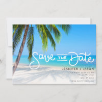 Tropical Beach Hochzeit in Urlaubsort Save the Dat