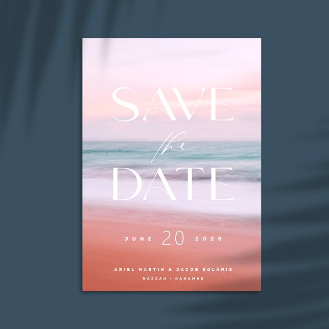 Tropical Beach Hochzeit in Urlaubsort Save the Dat Einladung (Save the date. Tropical Sunset Beach wedding Save the Date cards)