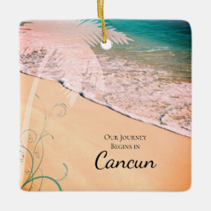 Tropical Beach Hochzeit in Urlaubsort Save the Dat Keramikornament