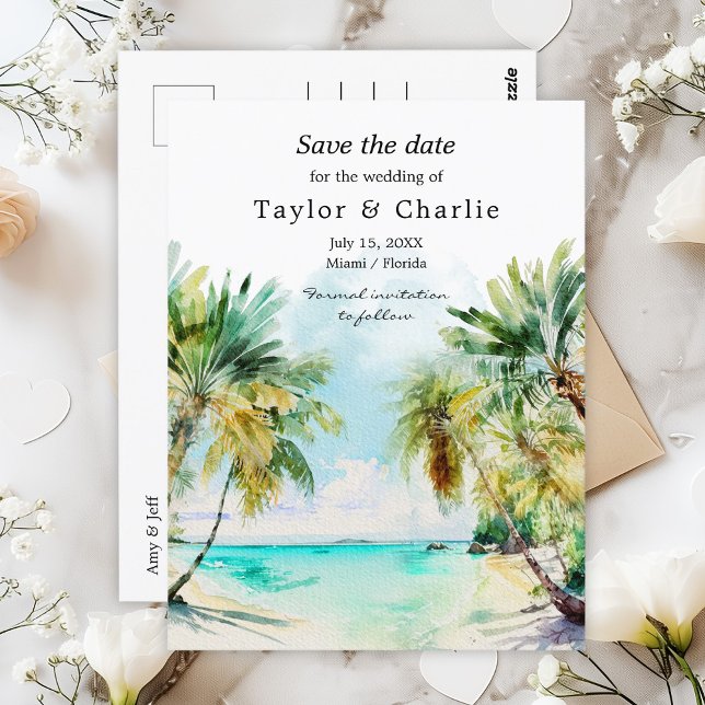 Tropical Beach Hochzeit in Urlaubsort Save the Dat Postkarte (Von Creator hochgeladen)