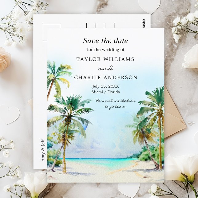 Tropical Beach Hochzeit in Urlaubsort Save the Dat Postkarte (Von Creator hochgeladen)