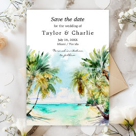 Tropical Beach Hochzeit in Urlaubsort Save The Date