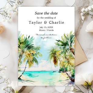 Tropical Beach Hochzeit in Urlaubsort Save The Date