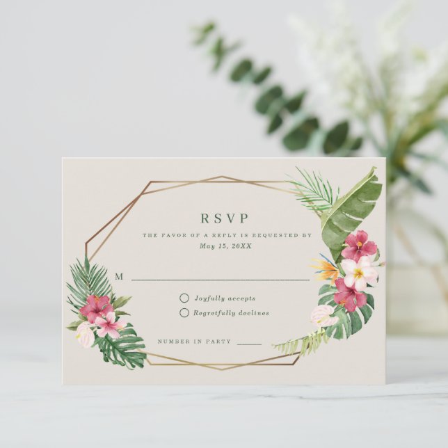 Tropical Beach Hochzeit RSVP Karte (Stehend Vorderseite)