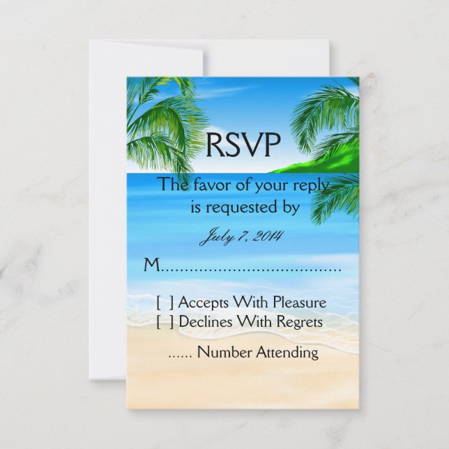Tropical Beach Hochzeit RSVP Karte (Vorderseite)