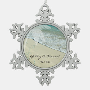 Tropical Beach Hochzeit Schneeflocken Zinn-Ornament