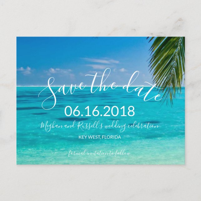 Tropical Beach Hochzeiten Save the Date Postkarten (Vorderseite)