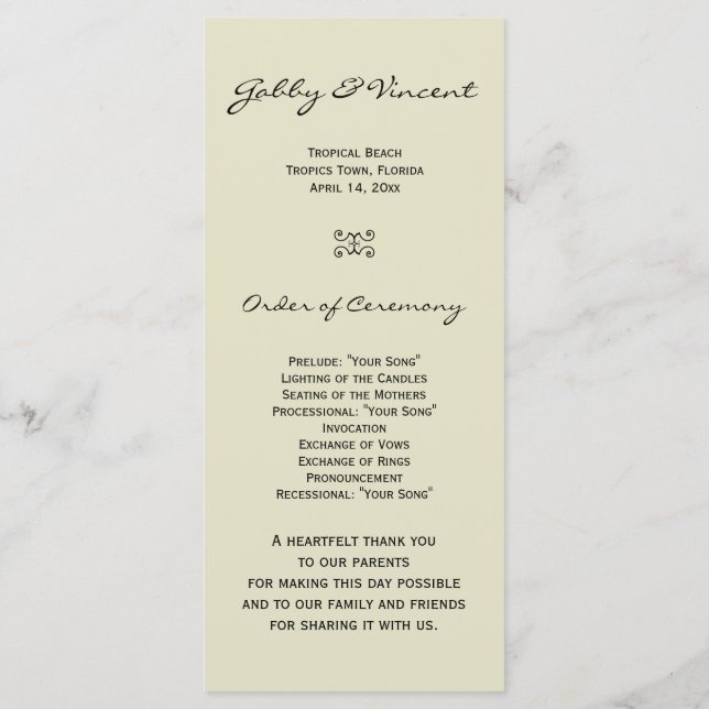 Tropical Beach Hochzeitsprogramm Programm (Rückseite)