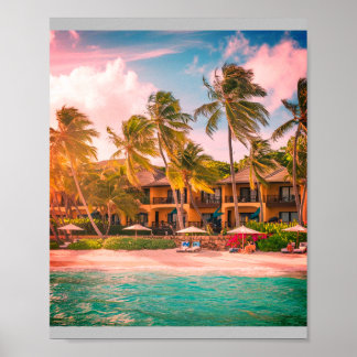 Tropical Beach Hotel mit Coconut Trees Poster