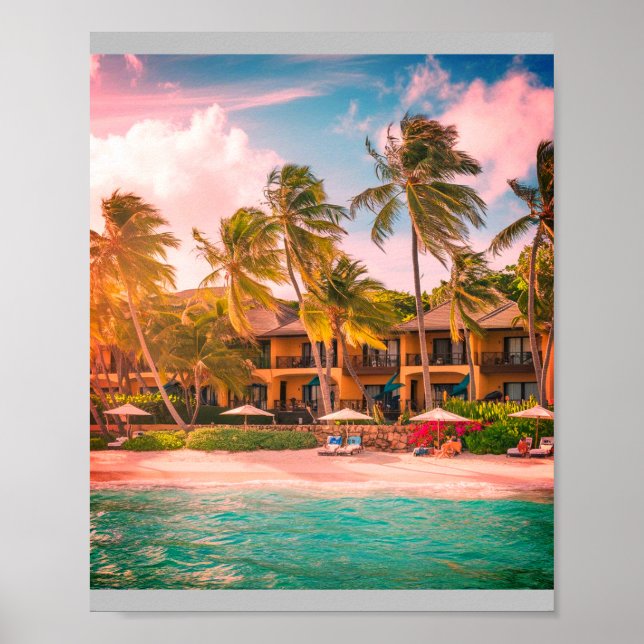 Tropical Beach Hotel mit Coconut Trees Poster (Vorne)