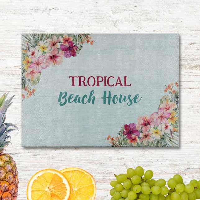 Tropical Beach House Pink Blume Blumen Botanische Schneidebrett (In situ)
