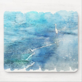 Tropical Beach in Teal Aqua Turquoise Blue Mousepad