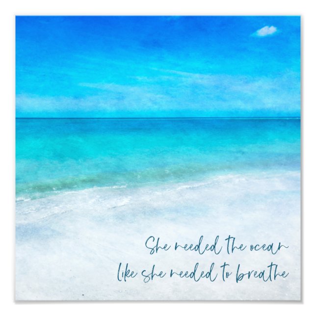 Tropical Beach in Teal Aqua Turquoise Blue Quote Fotodruck (Vorne)