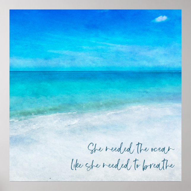 Tropical Beach in Teal Aqua Turquoise Blue Quote Poster (Vorne)