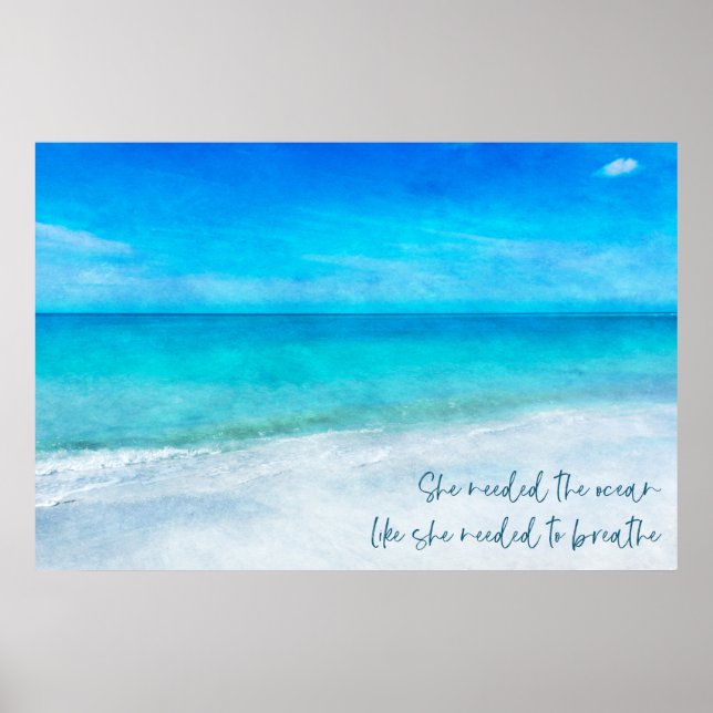 Tropical Beach in Teal Aqua Turquoise Blue Quote Poster (Vorne)
