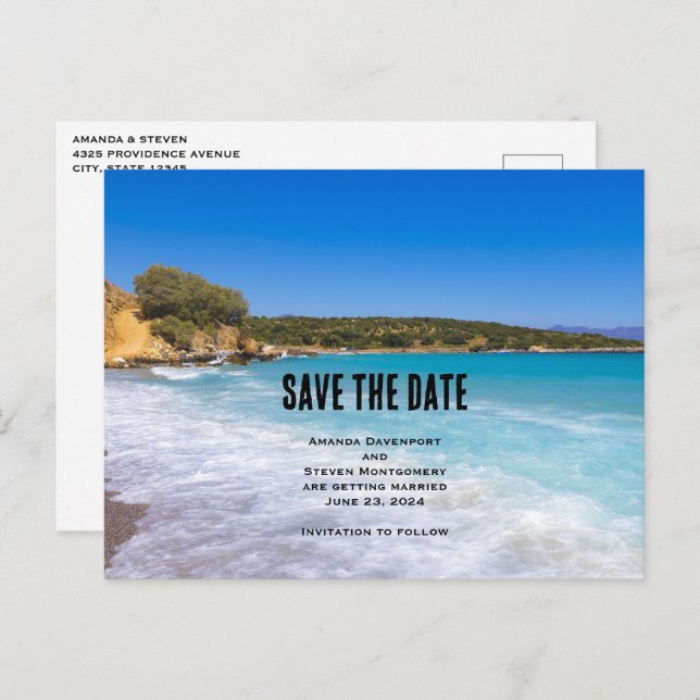 Tropical Beach Island Paradise Save the Date Einladungspostkarte (Vorne/Hinten)