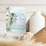 Tropical Beach Island Wedding Brautparty Einladung<br><div class="desc">Diese elegante tropische Brautdusche lädt zu einer herrlichen Aquarelllandschaft mit tropischen Palmen,  Sandstrand und kristallblauem Wasser ein. Die Typografie ist klassisch und dennoch modern. Ein Brautparty mit tropischem Thema am Strand. Weitere Informationen zur Koordination finden Sie in der Auflistung.</div>