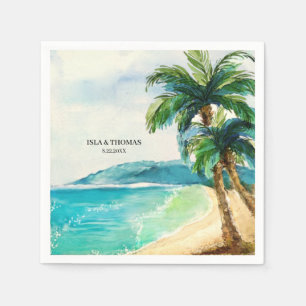 Tropical Beach Lagoon   Palm Tree Paradise Wedding Serviette