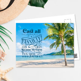 Tropical Beach Landschaft, 1 Peter 5:7 Bible Verse Postkarte