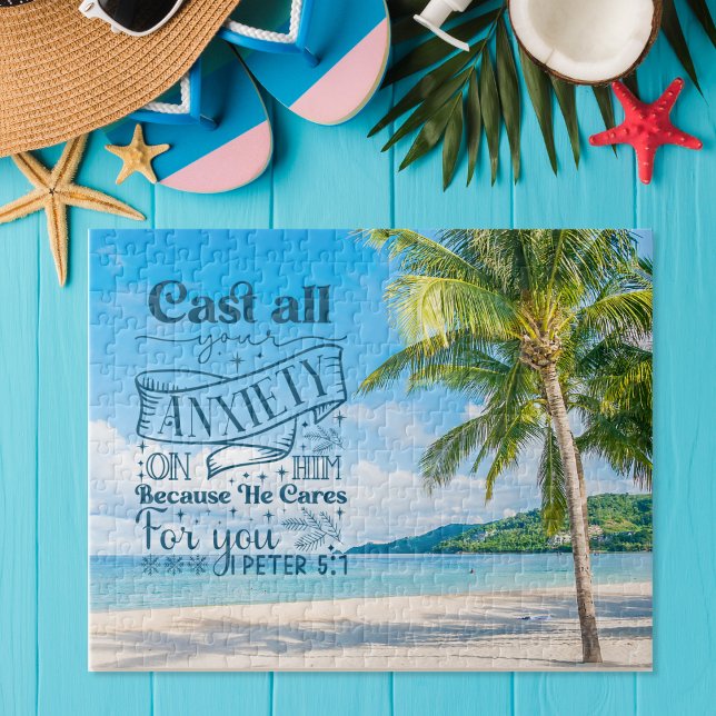 Tropical Beach Landschaft, 1 Peter 5:7 Bible Verse Puzzle (Von Creator hochgeladen)