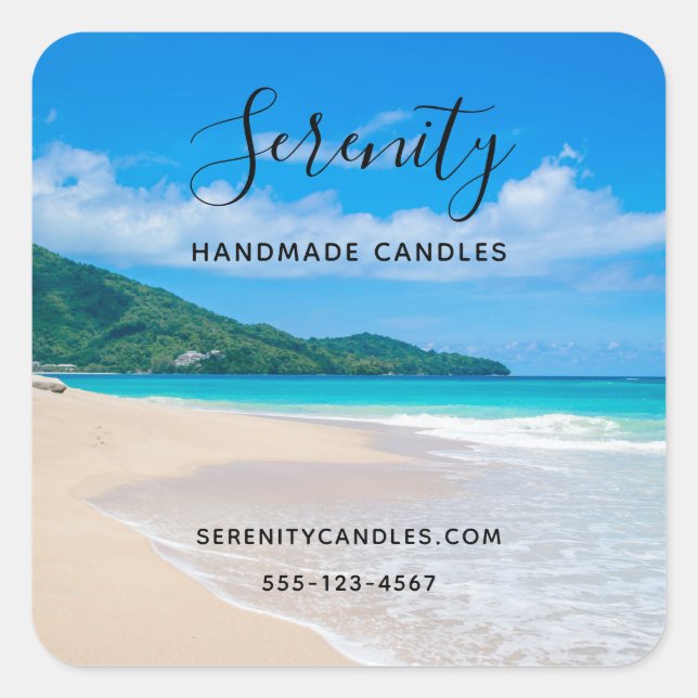 Tropical Beach Landschaftlich Foto Business Quadratischer Aufkleber (Vorderseite)