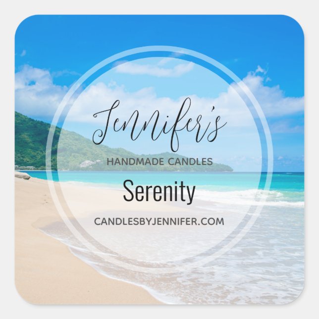 Tropical Beach Landschaftlich Foto Candle Business Quadratischer Aufkleber (Vorderseite)