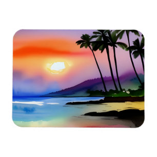Tropical Beach Landschaftlich Watercolor Magnet