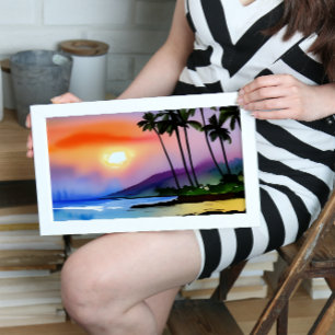 Tropical Beach Landschaftlich Watercolor Poster