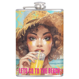 Tropical Beach, Lets Go to The Beach, Orange Turqu Flachmann