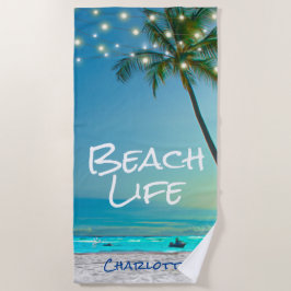 Tropical Beach Life Palm Tree Beach Blue Ocean Strandtuch
