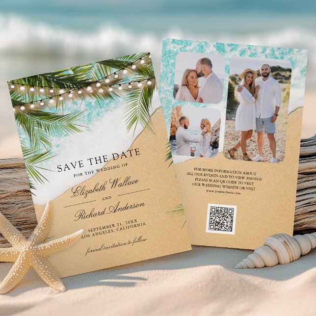 Tropical Beach Lights Foto QR Code Hochzeit Save The Date (Von Creator hochgeladen)