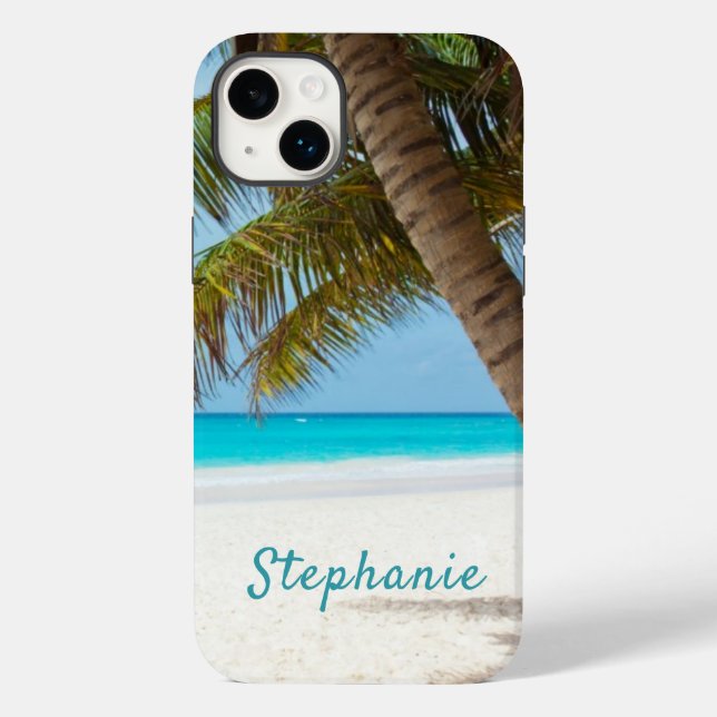 Tropical Beach Monogram Palm Tree Türkis Cool Case-Mate iPhone Hülle (Rückseite)