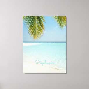 Tropical Beach Monogram Turquoise Palm Tree Leinwanddruck